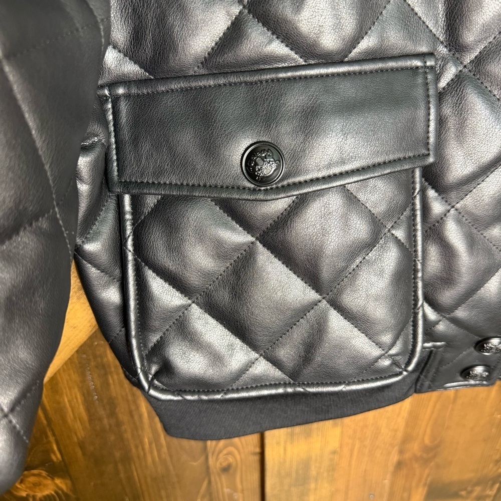 Rebecca Minkoff Black Quilted Oversized Vegan Leather Bomber Jacket Women’s L - Picture 6 of 13